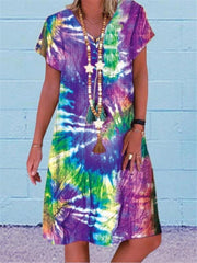 Women's multi-color printed V-neck dress - MRSLM
