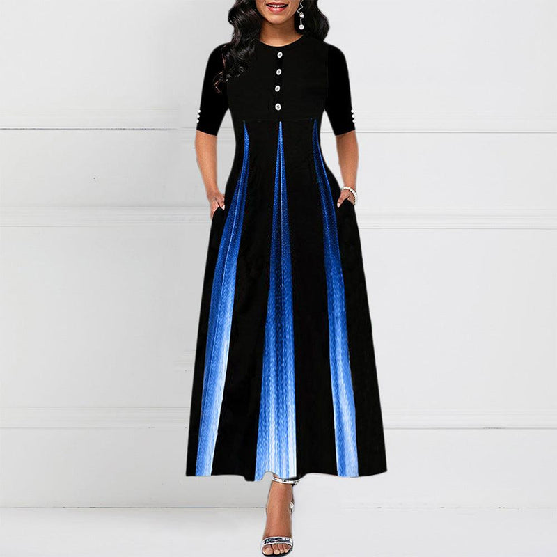 digital print round neck dress, view 4 - MRSLM