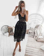 sling lace halter dress, view 3 - MRSLM