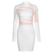 Long sleeve round neck contrast hip dress, view 2 - MRSLM