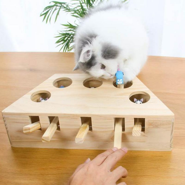 Cat Toys Hamster Machine Funny Cat Toy Solid Wood Pet Supplies Whac-A-Mole Mouse - MRSLM