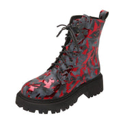 Women's printed lace-up combat boots, view 3 - MRSLM