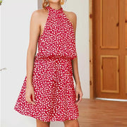 Women's off-the-shoulder halter dress with heart print, view 4 - MRSLM