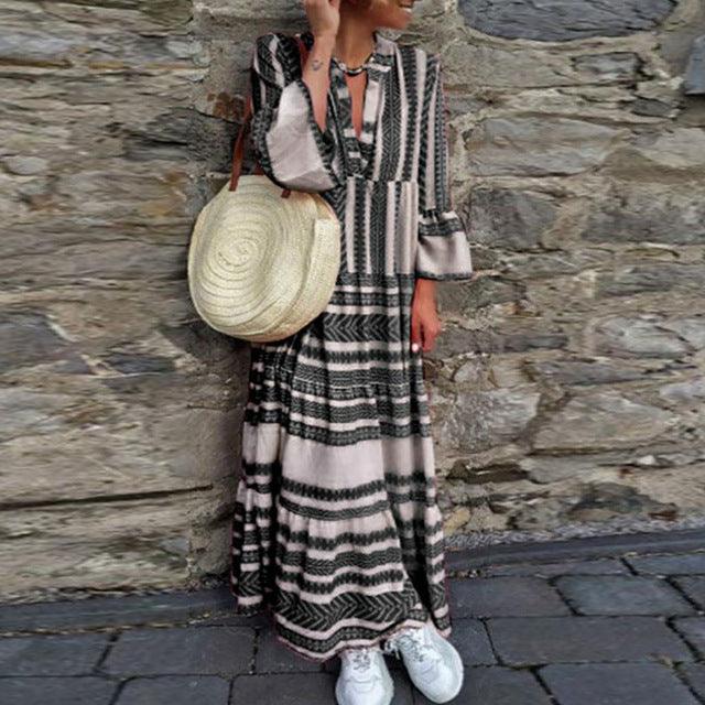printed long-sleeved cotton dress, view 8 - MRSLM