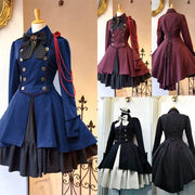 Retro bow long sleeve ruffled dress - MRSLM
