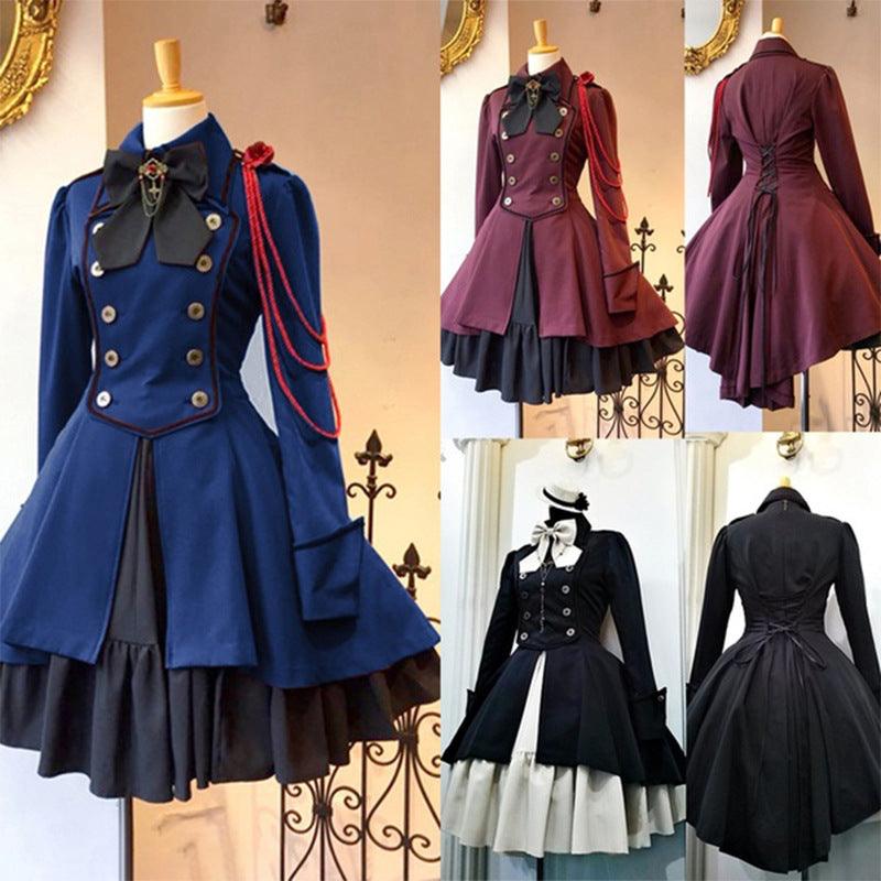 Retro bow long sleeve ruffled dress - MRSLM