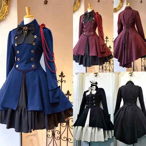 Retro bow long sleeve ruffled dress - MRSLM