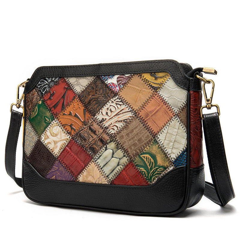 cowhide color block shoulder bag, view 6 - MRSLM