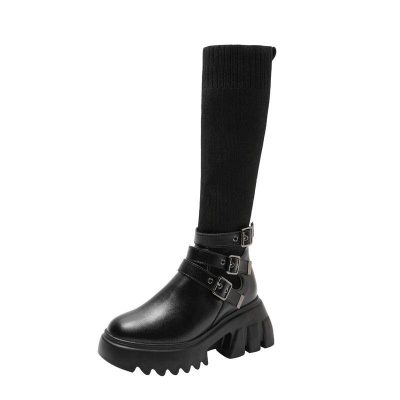 Women's Simple Microfiber Platform Knight Boots
