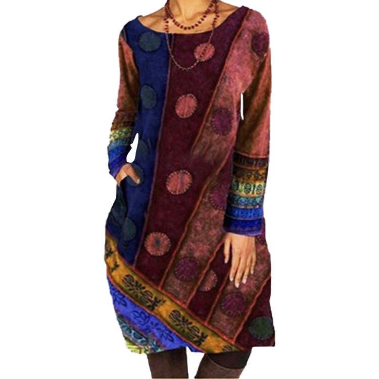 ethnic casual loose printed dress, view 7 - MRSLM