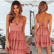 Women's lace sling stitching bow dress, view 7 - MRSLM