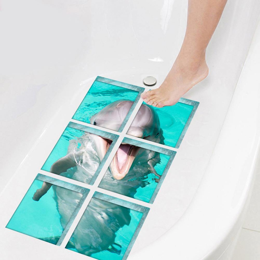 6Pcs 3D Dolphin Pattern Self-Adhesive Waterproof Anti-slip Wall Bathtub Stickers - MRSLM