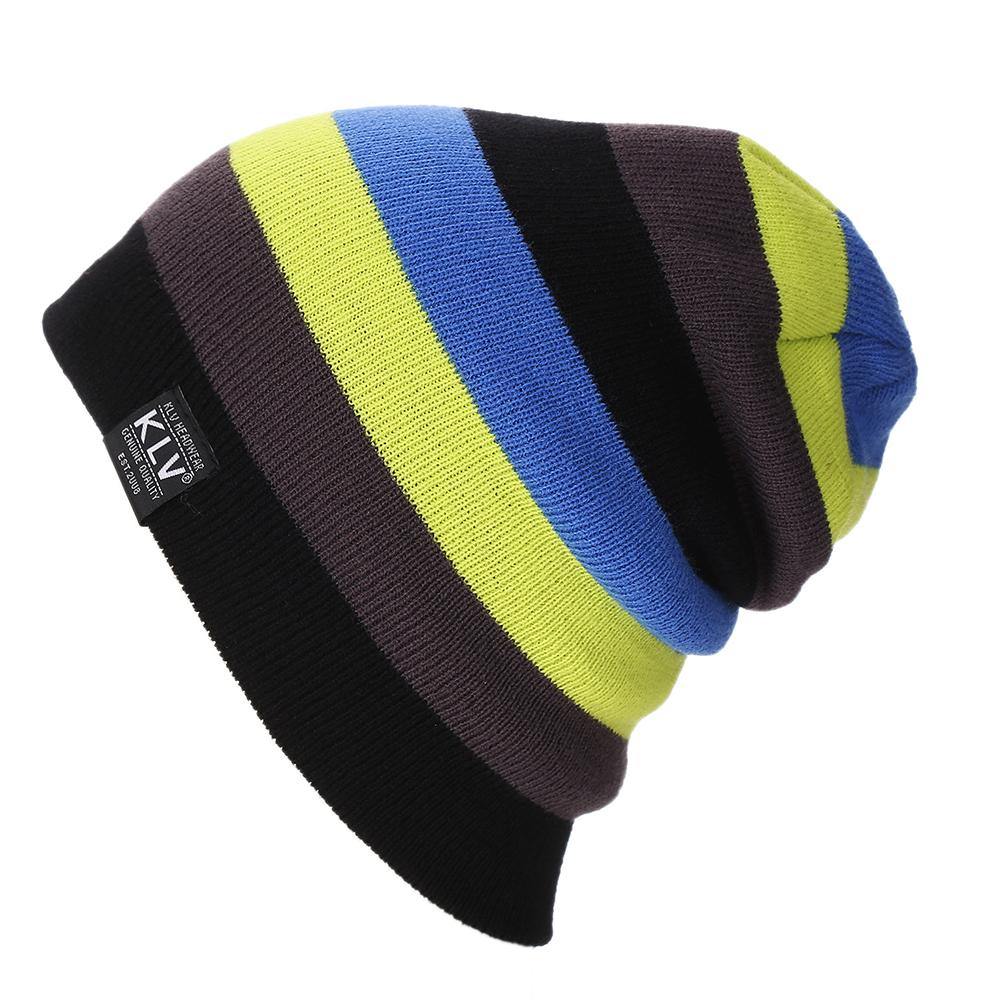 Women Men Fashion Rainbow Beanie Hat Knitted Winter Warm Ski Sports Cap - MRSLM