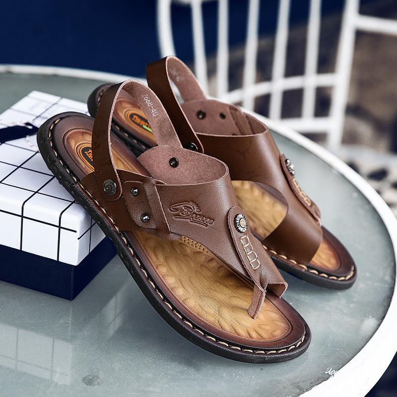 Men's two-toed leather sandals, view 8 - MRSLM