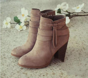 women's suede side zipper chunky heel boots, view 3 - MRSLM