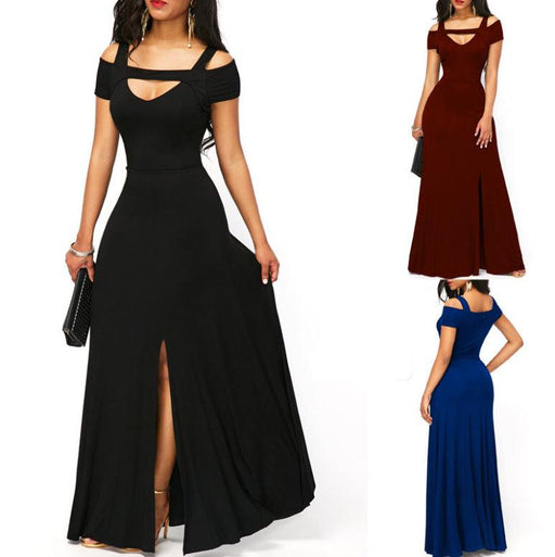 v-neck off-the-shoulder split long skirt - MRSLM