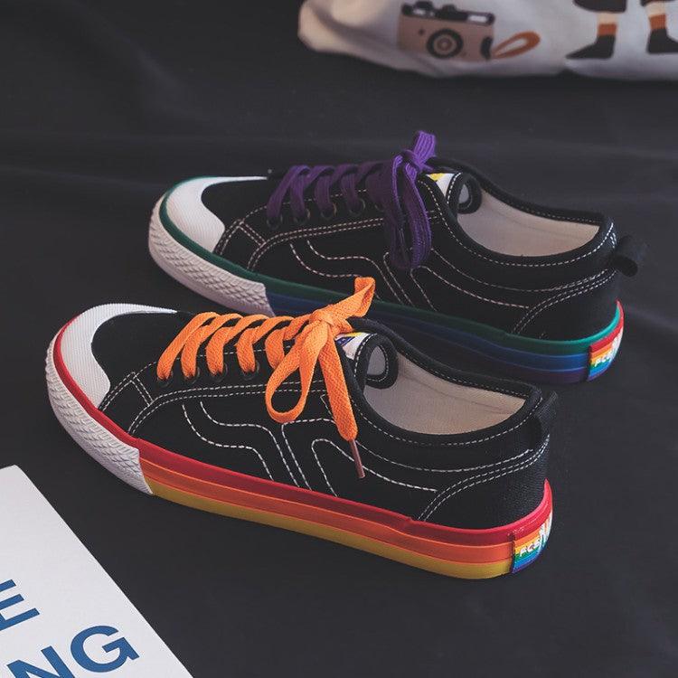 women's rainbow canvas lace-up shoes, view 2 - MRSLM