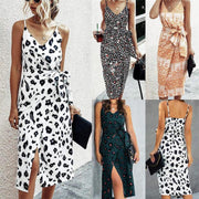 Women's printed split suspender chiffon dress - MRSLM