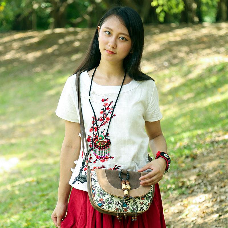 ethnic style messenger dumpling bag, view 2 - MRSLM