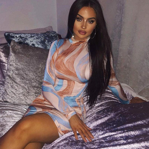 casual print split mid-length dress - MRSLM