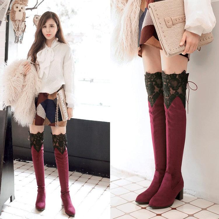 Women's over-the-knee lace high-heel boots - MRSLM