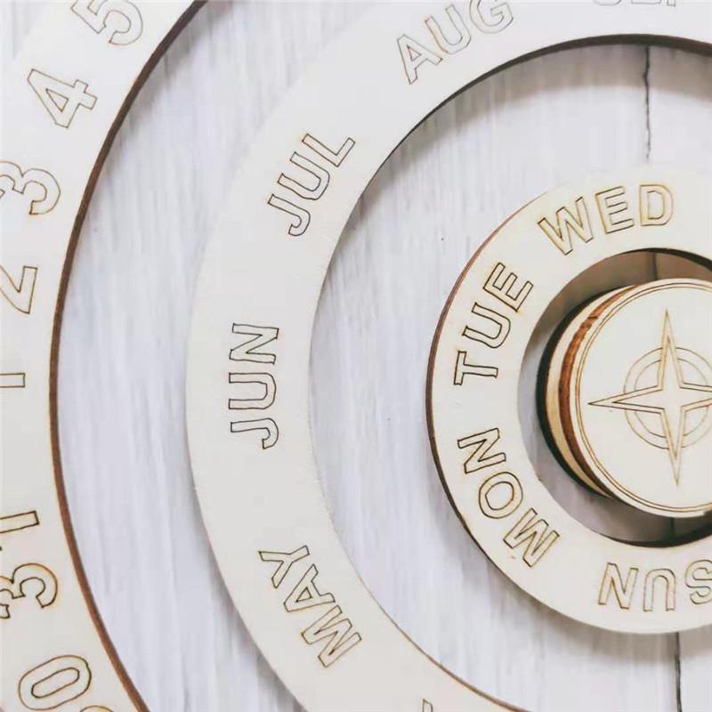 2021 Wooden Wall Calendar Modern Simple Circular Rotating Design (White) - MRSLM
