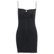 Black spaghetti strap ruffle hem mini dress, view 3 - MRSLM