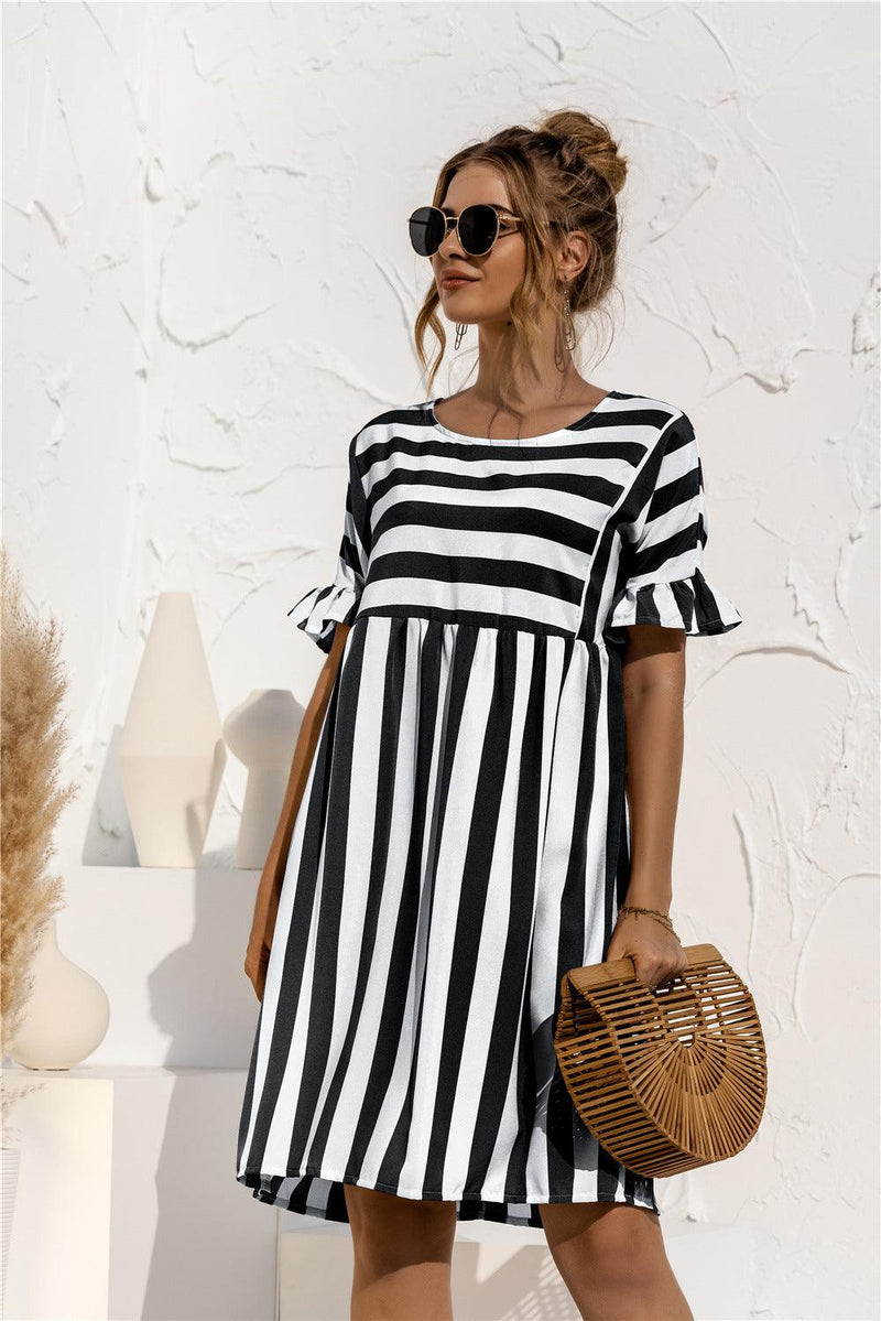 Ruffled striped loose dress with pocket, view 7 - MRSLM