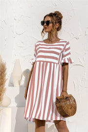 Ruffled striped loose dress with pocket, view 3 - MRSLM