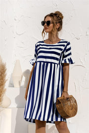 Ruffled striped loose dress with pocket, view 8 - MRSLM