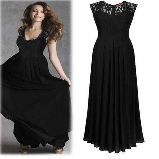 Lace stitching sleeveless chiffon dress - MRSLM