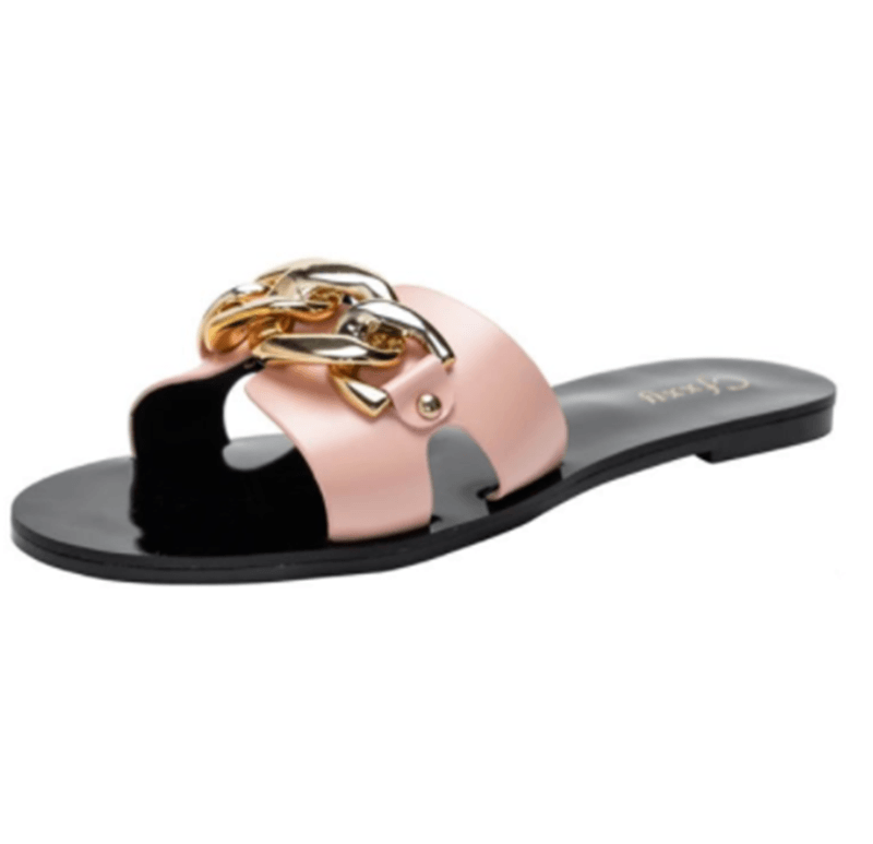 women's metal chain flat heel sandals, view 4 - MRSLM