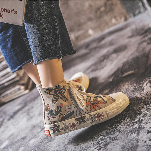 Korean style graffiti high-top canvas shoes, view 3 - MRSLM