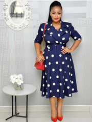 suit collar dot dress with belt, view 2 - MRSLM