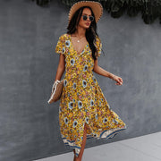 fashion v-neck print dress, view 3 - MRSLM
