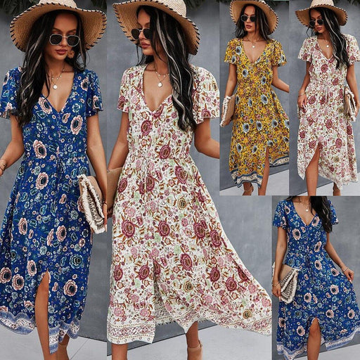 fashion v-neck print dress - MRSLM