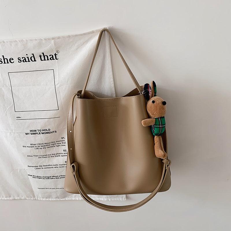 Large one-shoulder PU bucket bag, view 10 - MRSLM