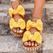 Summer round toe double bow flat slippers, view 3 - MRSLM