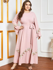 large size pink embroidered lace long dress, view 2 - MRSLM