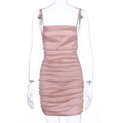 Pleated strap open back dress, view 3 - MRSLM