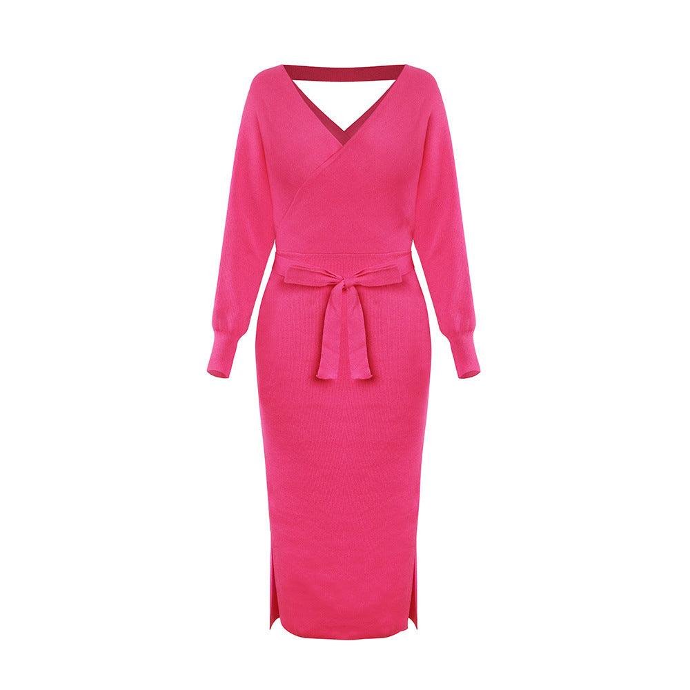 Slim Double V-Neck Sweater Dress
