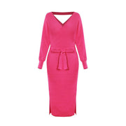 Slim double V-neck sweater dress, view 2 - MRSLM
