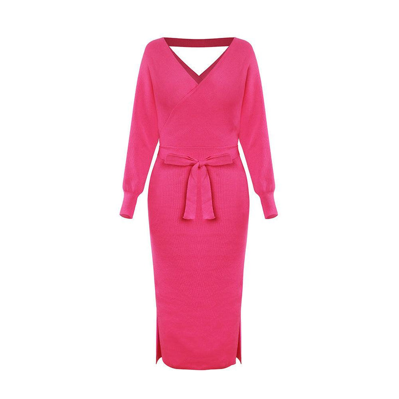 Slim double V-neck sweater dress, view 2 - MRSLM