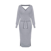 Slim double V-neck sweater dress, view 6 - MRSLM