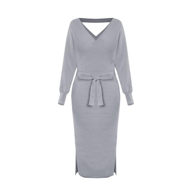 Slim double V-neck sweater dress, view 6 - MRSLM