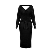 Slim double V-neck sweater dress, view 5 - MRSLM