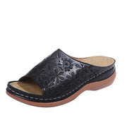 Women's retro hollow floral slope heel slippers, view 5 - MRSLM