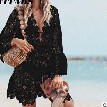Sexy Resort Style Lace Long Sleeve V-Neck Dress