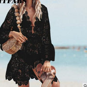 resort style lace v-neck dress, view 2 - MRSLM