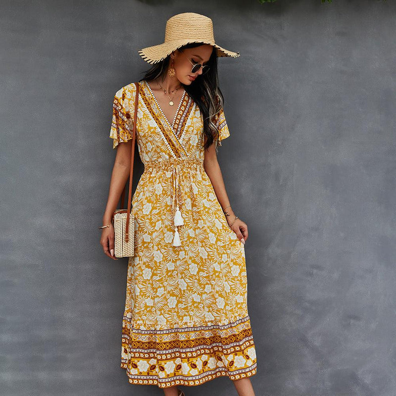 bohemian loose v-neck summer dress, view 5 - MRSLM